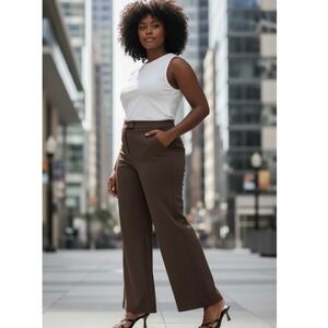 Pari Passu Ponte Pants 16 Espresso Brown NWT Wide Leg Trousers Luxury Designer